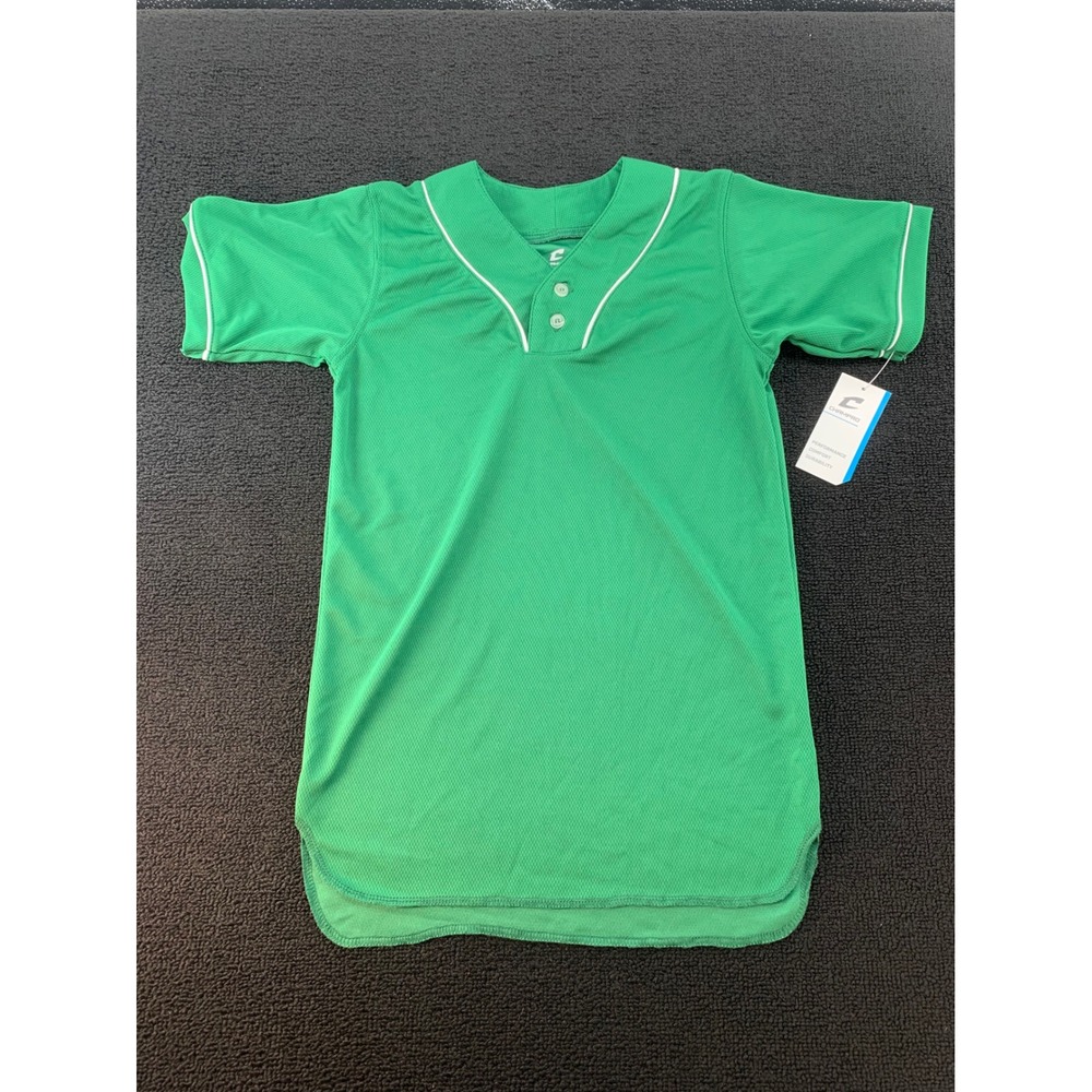 CHAMPPRO Youth Baseball Jersey Green Short Sleeve Button Front Performance‎ L